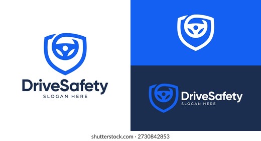Modelo de logotipo de segurança de unidade simples criativa. Volante com ilustração de vetor de design de logotipo de escudo.