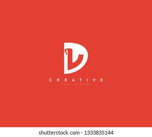 Creative Simple DV Letter Logo with Red Background