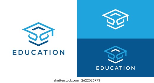 Creative simple education logo template. Abstract graduation cap logo design vector illustration.