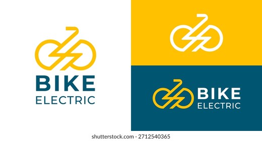 Kreative einfache E-Bike-Logo-Vorlage. Abstraktes Fahrrad mit Blitzbolzensymbol für E-Fahrrad-Logo, Vektorgrafik.