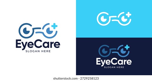 Creativa Plantilla de logotipo de cuidado ocular simple. Símbolo de gafas de ojo, Ilustración vectorial de diseño de logotipo de cuidado óptico.