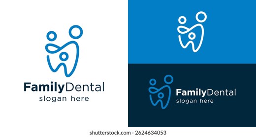 Creative simple family dental logo template. Minimal teeth with family, people, partner, friendship logo design vector illustration.