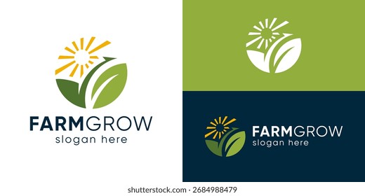 Modelo de logotipo de crescimento simples de farm criativo. Farmland com seta logotipo design vetor ilustração.