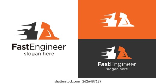 Creative simple fast engineer logo template. Helmer safety work and lightning logo design vector illustration.