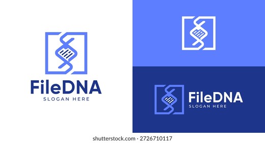 Plantilla creativa de logotipo de ADN de archivo simple. ADN con Ilustración vectorial de diseño de logotipo de documento de archivo.