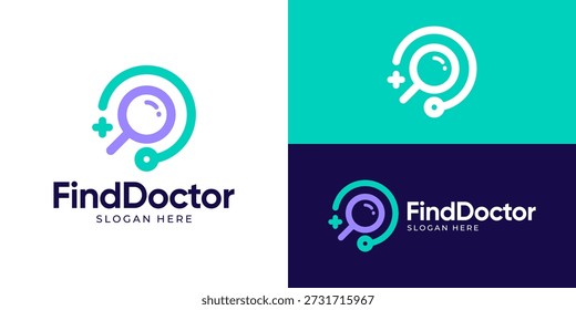 Plantilla de logotipo de doctor de búsqueda simple creativa. Lupa con Ilustración vectorial de diseño de logotipo de estetoscopio.