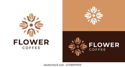Plantilla creativa del logotipo del café de la flor simple. Flor con granos de café para Ilustración vectorial de diseño de logotipo de cafetería y restaurante.