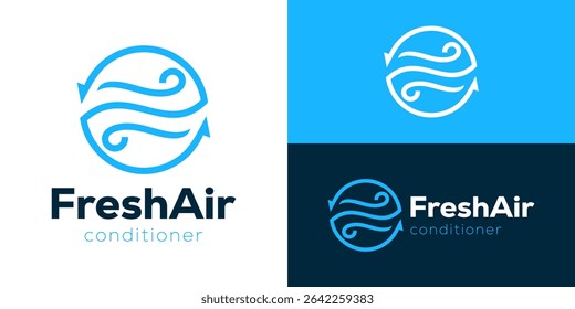 Creative simple fresh air conditioner logo template. Abstract wind with recycle symbol for Air circulation logo design vector illustration.