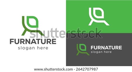 Creative simple furnature logo template. Chair with leaf for Green furniture logo design vector illustration.