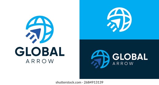 Creative simple global arrow logo template. Globe with arrow up for Global business logo design vector illustration.