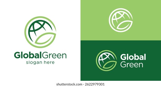 Modelo de logotipo verde global simples criativo. Folha abstrata como uma letra G para ilustração vetorial de design de logotipo global.