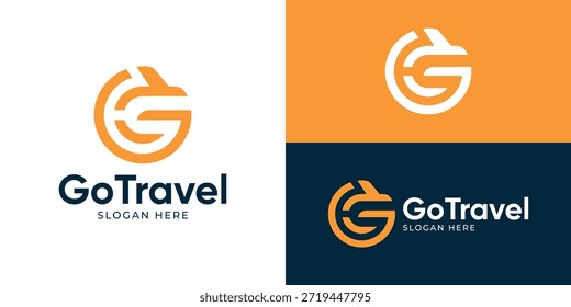 Creative simple go travel logo template. Letter G with airplane logo design vector illustration.