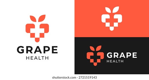 Plantilla de logotipo de salud de uva simple creativa. Salud cruzada con Ilustración vectorial de diseño de logotipo de fruta de uva abstracta.