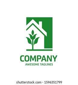 creative simple Green house logo vector