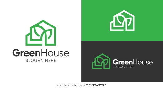 Modelo de logotipo criativo casa verde simples. Casa com folhas de árvore logotipo design vetor ilustração.