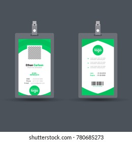 Creative Simple Green Id Card Design Vector Template, staff id card, vector design and text template illustration
