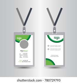 Creative Simple Green Id Card Design Vector Template, staff id card, vector design and text template illustration