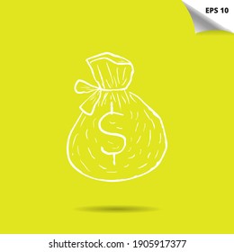 creative simple hand draw money bag with dollar sign in yellow background. EPS 10.