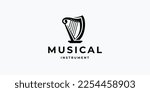 creative of simple harp logo design vector illustration template on white background.