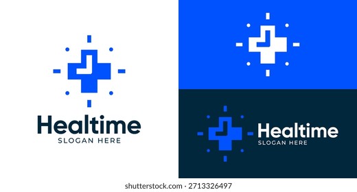 Modelo de logotipo de tempo de cura simples criativo. Ilustração de vetor de design de logotipo de verificação médica.