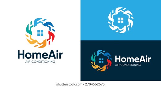 Kreative einfache Startseite Luft Logo Vorlage. Lüfter mit Zuhause für Heizung Kühlung Service Logo Design Vektorgrafik.