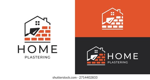 Plantilla creativa de logotipo de construcción casera simple. Paleta con capas de ladrillo, Ilustración vectorial de diseño de logotipo de enlucido casero.
