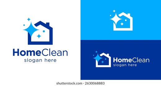 Plantilla de logotipo limpio casero simple creativo. Casa con símbolo impecable para la Ilustración vectorial de diseño de logotipo de limpieza del hogar.