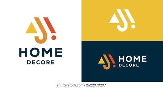 Creative simple home decor logo design template. Abstract night lamp with geometric style. Interior logo design vector illustration.