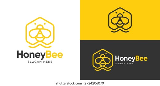 Plantilla de logotipo de abeja de miel simple creativa. Símbolo de colmena de abeja, Ilustración vectorial de diseño de logotipo de colmena.