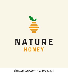 creative and simple honey comb with leaf logo design inspiration
