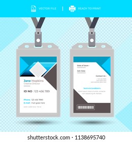 Creative Simple Id Card Design Vector Template.Id card with lanyard set isolated. Name tag holder with pin ribbon, corporate card key, personal security badge, press.