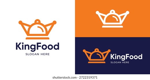 Plantilla creativa del logotipo de la comida del rey simple. Corona Abstractas con servicio cercano para la Ilustración vectorial de diseño de logotipo de comida de restaurante.