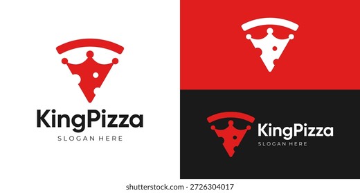 Kreative einfache König Pizza Logo Vorlage. Slice Pizza mit abstrakten Krone Logo Design Vektorgrafik.