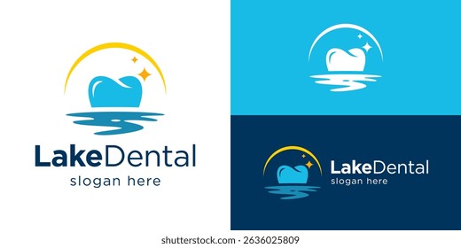 Creative simple lake dental logo template. Mountain lake dental logo design with river water vector illustration.
