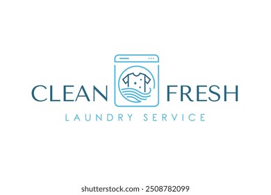 Creative simple laundry logo design template. Clothes, water, and washing machine logo concept