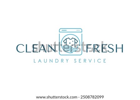 Creative simple laundry logo design template. Clothes, water, and washing machine logo concept