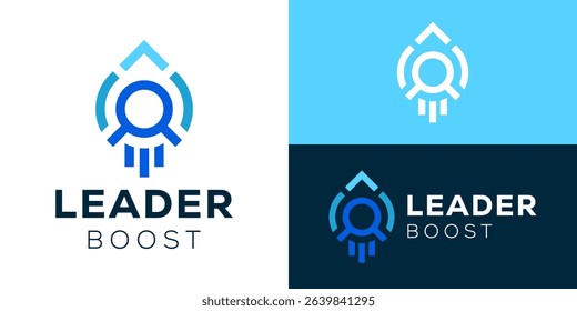 Creative simple leader boost logo template. Startup symbol, launch people logo design vector illustration.