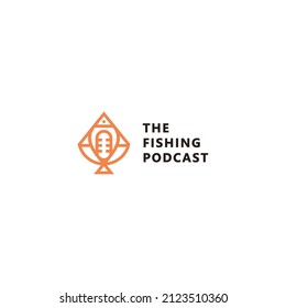 Diseño del logotipo de podcast de creativo arte de línea simple para peces