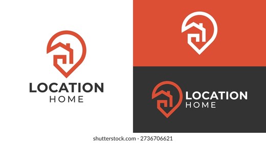 Creative simple location home logo template. Pin map point local with home house logo design vector illustration.