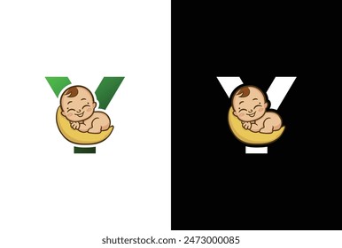 Creative simple logo design letter Y baby sleep. Letter Y logo with baby sleep icon template, Childcare design illustration.