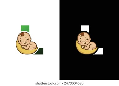 Creative simple logo design letter L baby sleep. Letter L logo with baby sleep icon template, Childcare design illustration.