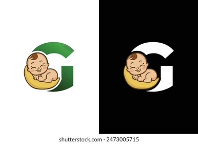 Creative simple logo design letter G baby sleep. Letter G logo with baby sleep icon template, Childcare design illustration.