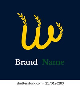 Logo simple creativo letra amarilla con hojas ramificadas en fondo azul oscuro