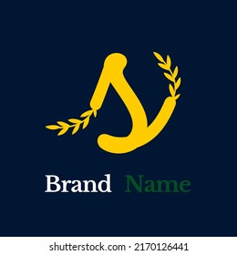 Creative simple logo yellow letter  s grow branched leaves on dark blue background