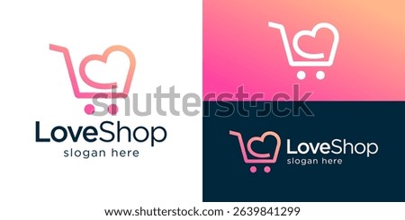 Creative simple love shop logo template. Shopping cart with love shape for Online shop logo design vector illustration.