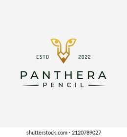 Creative Simple and Luxury Pencil with Tiger Lion Eye Logo Concept