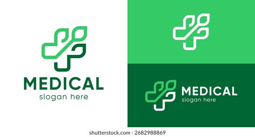 Plantilla de logotipo médico simple creativa. Además con Ilustración vectorial de diseño de logotipo de hoja.