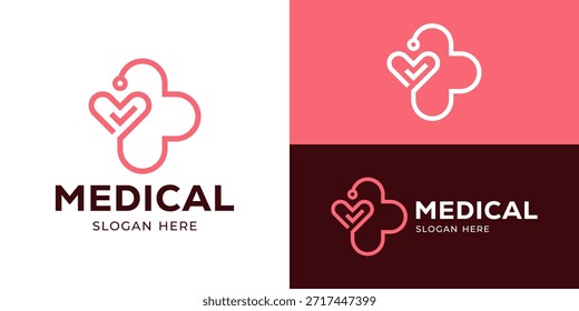 Modelo de logotipo médico simples criativo. Amor com cruz mais símbolo com estetoscópio para ilustração vetorial de design de logotipo de cuidados de saúde.