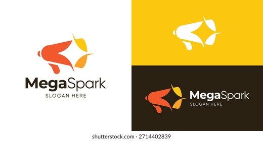 Creative simple mega spark logo template. Abstract megaphone with spark logo design vector illustration.