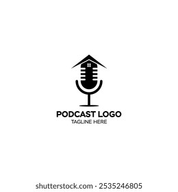 Creative and simple of microphone radio podcast logo design. Podcast channel or radio logo design using microphone.